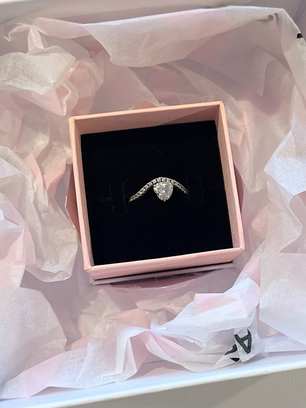 Sterling Silver Heart-Cut Halo Ring - White - Pandora - NWT
